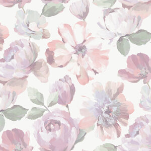 Painterly Floral, Pastel Blooms (Double Width Roll)