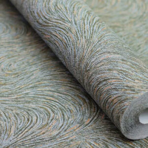 Fine Curved Swirl Pattern with Golden Accents (Double Width Roll)